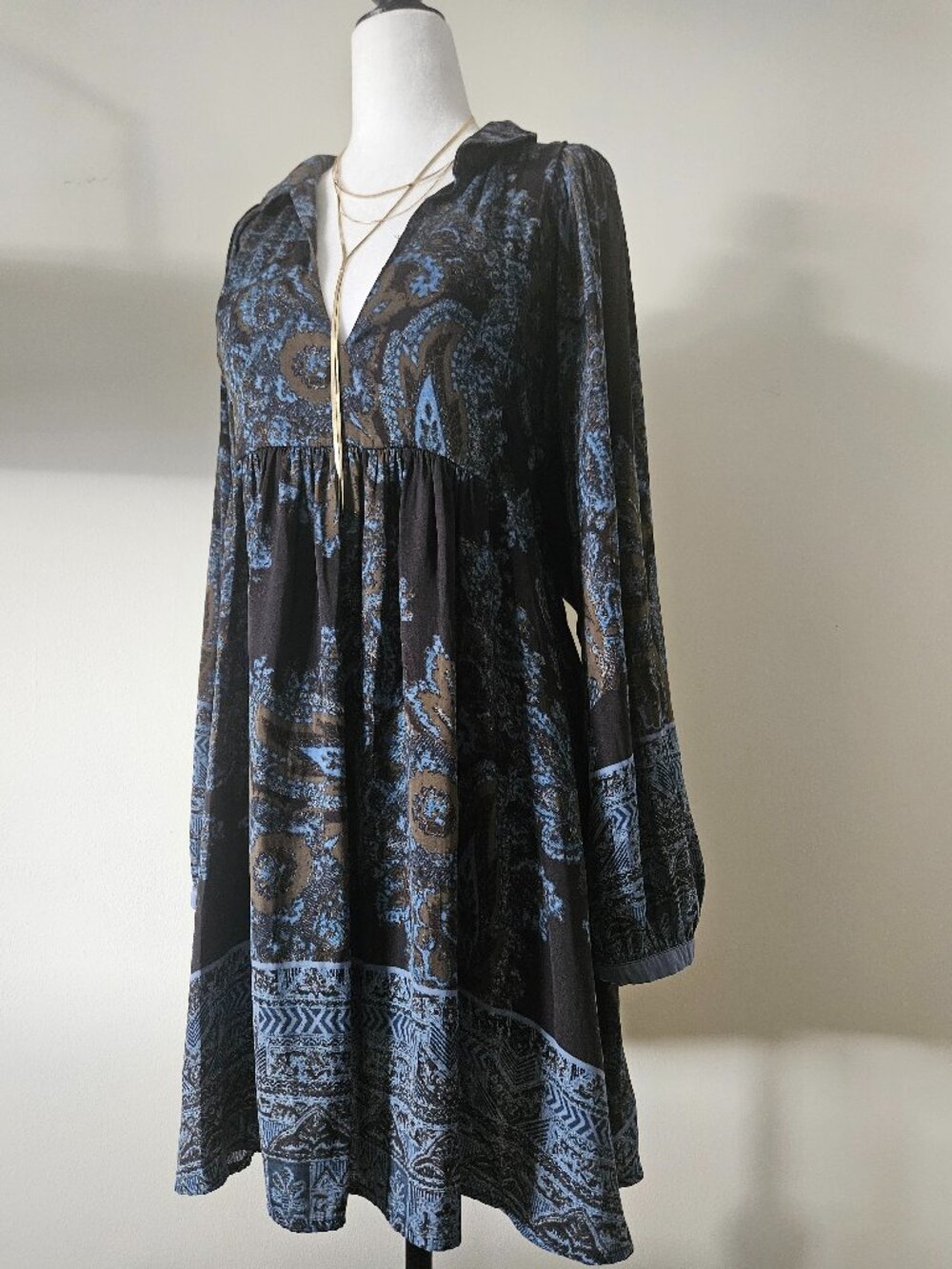 Free People Brown & Blue Babydoll Dress